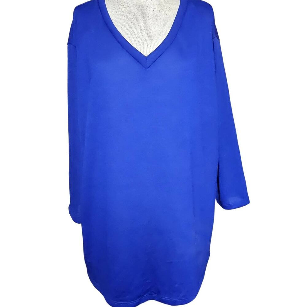 Blue V Neck Long Sleeve Blouse Size 1X